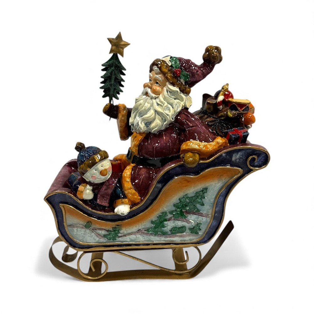 Vintage Santa Sleigh Snowman Christmas Tree Figurine Holiday Decor 11"‎
